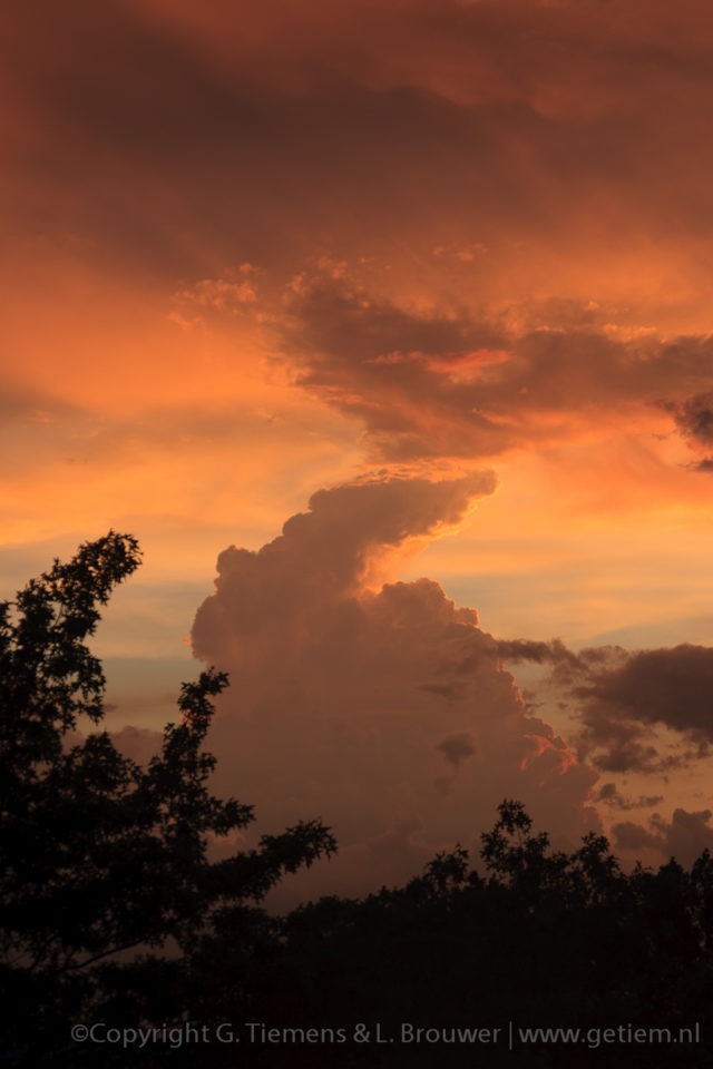 Cumulus nimbus bij zonsondergang Wolkenluchten  Zonsondergang Wolken Cumulus nimbus  